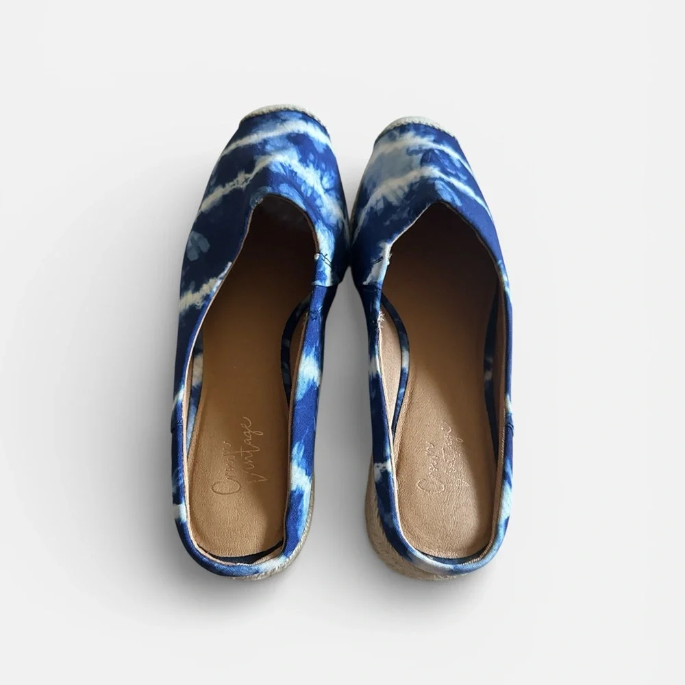 Crown Vintage Lonari Blue Tie-Dye Espadrilles slip on textile clogs shoes Sz 9.5